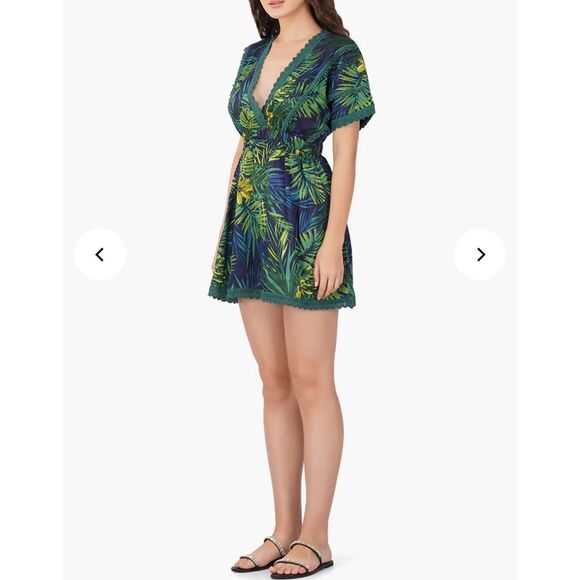 🔥🔥5 for $25🔥🔥 America & Beyond Green Tropical Surplice Mini Swim Suit Cover Up - Picture 2 of 13
